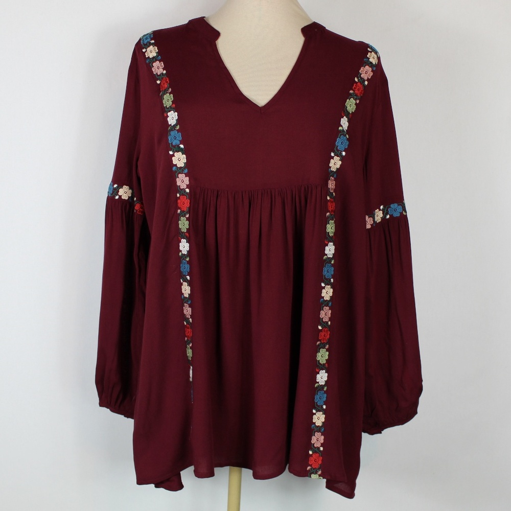 JODIFL Burgundy Floral Trim Tunic - Picture 2 of 4